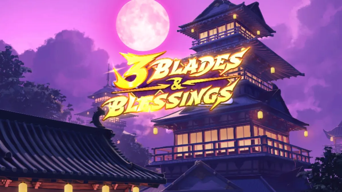 Tampilan visual slot 3 Blades & Blessing dengan tema ninja dan Jepang kuno