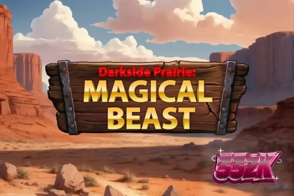 Pemandangan visual slot Darkside Prairie: Magical Beasts dengan latar belakang tebing curam dan bison yang megah.